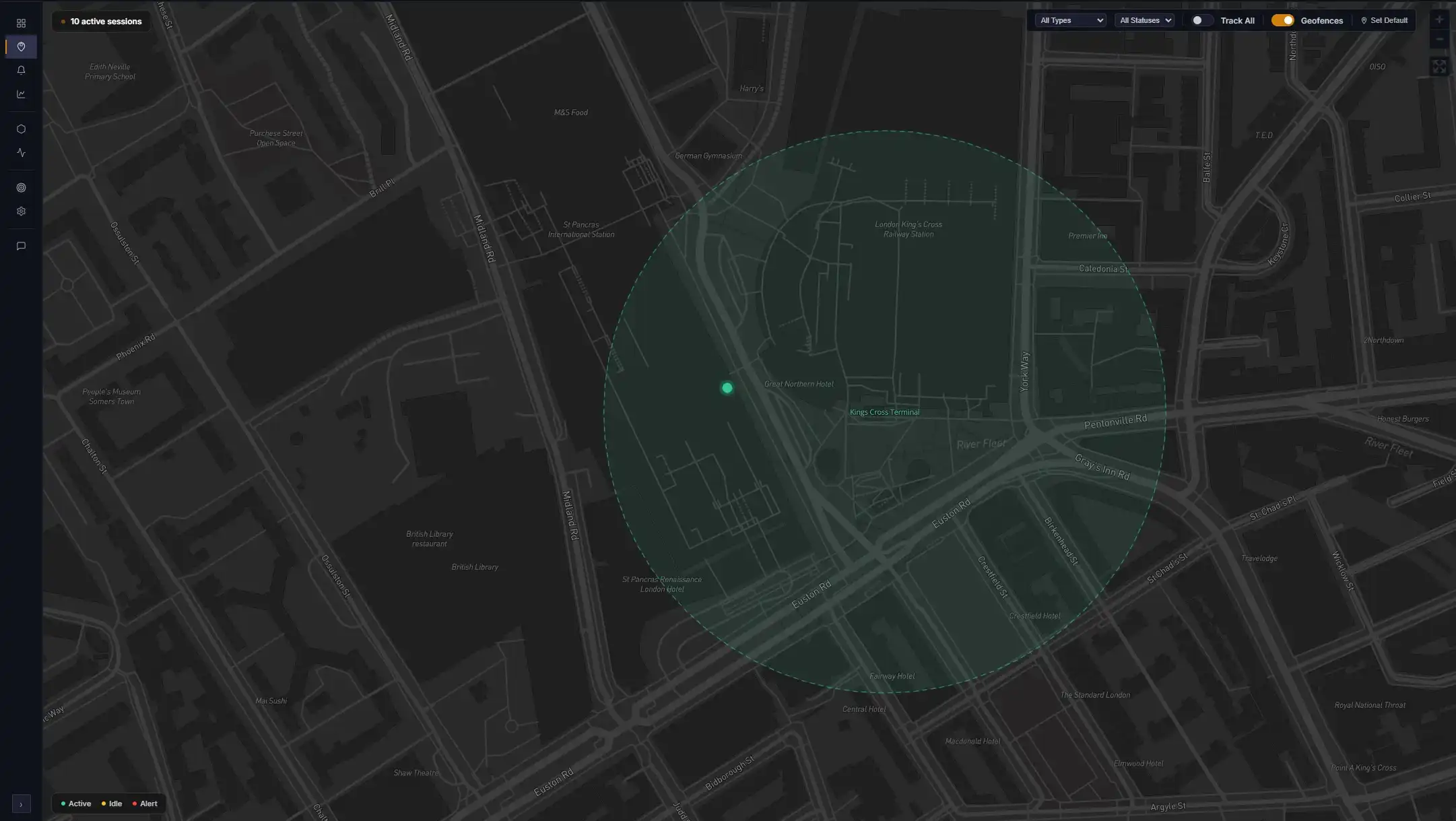 AirTracker geofence map with a boundary around a depot